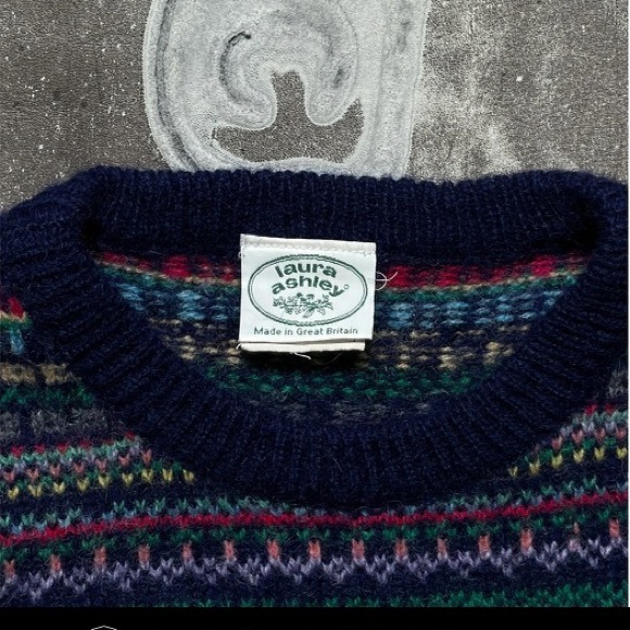 Vintage Laura Ashley Fair Isle Crew Neck Sweater S/M - Picture 5 of 8